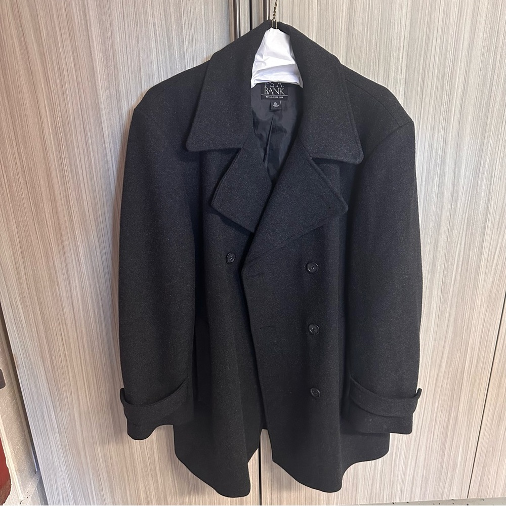 Jos A Bank Button Peacoat Wool Blend Charcoal Gray RN30168 Men’s XL Preowned